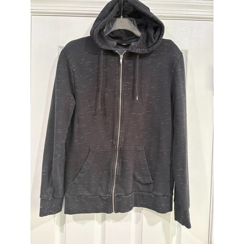 H&M Hooded Zip Hoodie Men's Small Black Space Dye Full Zip Sweatshirt Jacket
